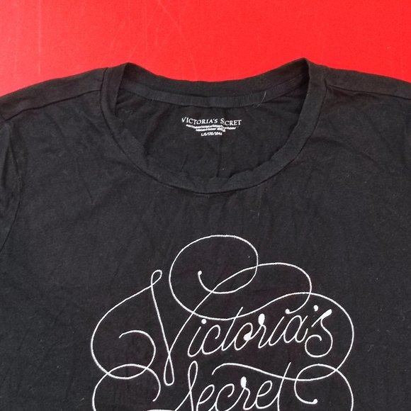 Victoria's Secret  T-shirt black sparkly graphic design women's size L - Picture 2 of 5